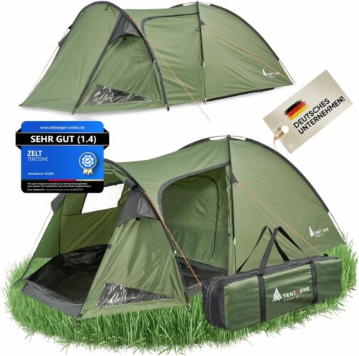 TENTZONE Dome 01, Waterproof 4000 mm, 2-3 Person Camping Tent, Entrance Room with Removable Groundsheet, Ventilation Holes, Green