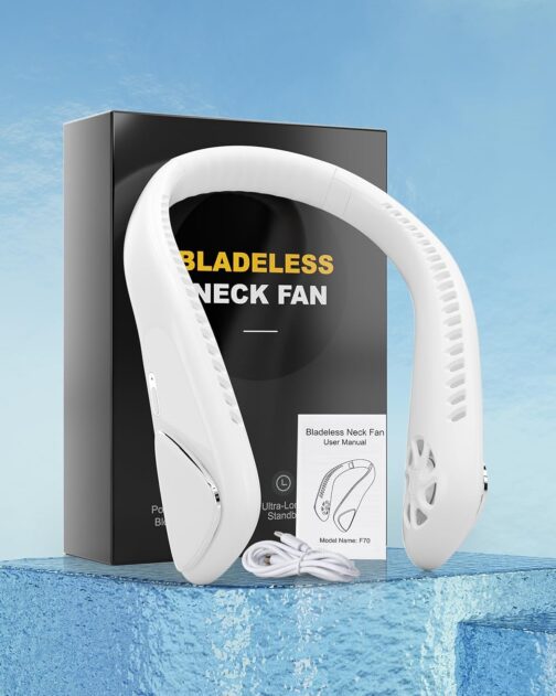 Jialexin Portable Neck Fan, Neck Fan, Rechargeable with 6000 mAh, Personal Fan with 3 Speeds, Leafless Fan for Sports, Travel, Outdoor, Indoor, Gift (White) – Bild 7