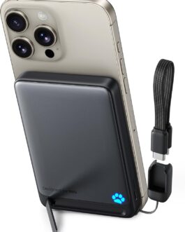 INIU Magnetic Power Bank, 45 W 10000 mAh Mini Power Bank, Qi2 Certified Ultra Fast, with Lanyard USB C Cable & Stand, MagSafe Compatible Power Bank Only for iPhone 16 15 14 13 12 Series