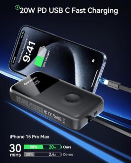 NEWDERY Powerbank for Apple Watch & iPhone Charger 20000 mAh Wireless Charging Station Power Bank, Fast Charging External Battery Pack Portable Travel Battery for iPhone 15/14/13/12 Series, iWatch