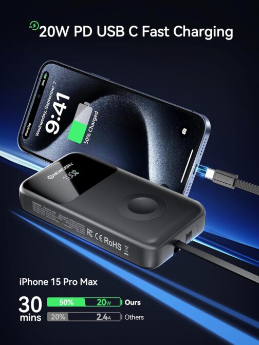 NEWDERY Powerbank for Apple Watch & iPhone Charger 20000 mAh Wireless Charging Station Power Bank, Fast Charging External Battery Pack Portable Travel Battery for iPhone 15/14/13/12 Series, iWatch – Bild 2