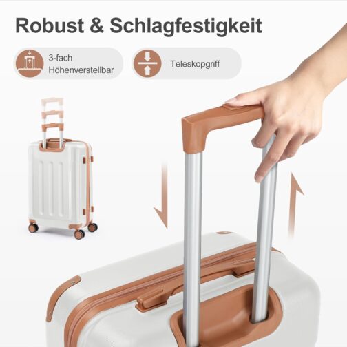 LALAHO 4-Piece Suitcase Set, Travel Suitcase Set with Cosmetic Case, Hard Shell Suitcase Set Made of ABS, Luggage Set with Vanity Case, Hand Luggage and 4 Corner Protectors, beige / brown – Bild 5