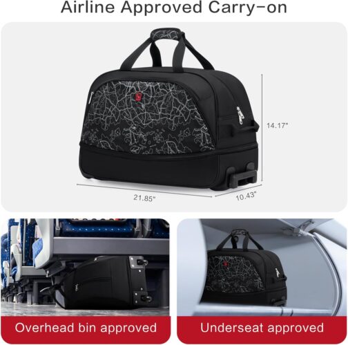 OIWAS Travel Bag with Wheels Small 50L-60L Business Trolley Hand Luggage Sports Bag Weekender Women and Men Extension, Red with card pattern, M – Bild 4