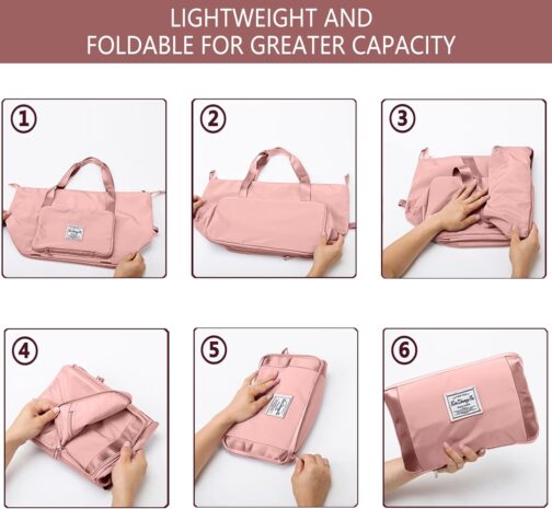 flintronic Large Travel Bag, Foldable Sports Bag, Overnight Weekend Hand Luggage for Women, Waterproof Handbag for Sports & Travel – Bild 4