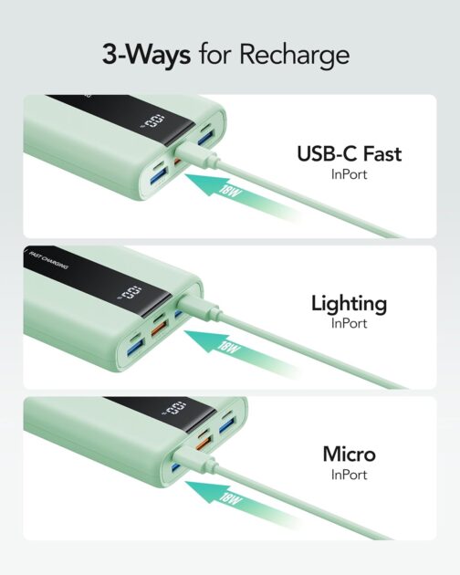 VRURC Powerbank 20000 mAh Small USB C Power Bank Fast Charging 22.5 W Mini External Battery Small but Strong Battery Pack Portable Charger Compatible with iPhone Samsung Tablet Huawei etc. (Green) – Bild 6