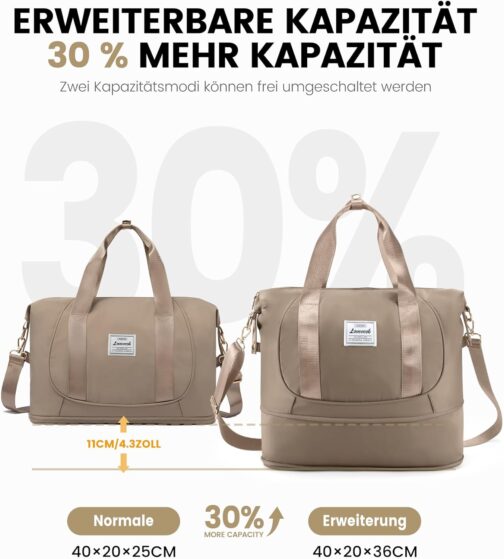 LOVEVOOK Ryanair Hand Luggage, Expandable Hand Luggage Bag for Airplane, Foldable Small Travel Bag, Cabin Travel Bag, Weekender Carry On Luggage for Men and Women, khaki, Modern – Bild 3