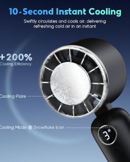 Anysun Battery Rechargeable Handheld Fan, Ice Cooling USB, 3 Speeds, 5000 mAh Battery, LCD Display, Portable Mini for Travel, Outdoor, Camping