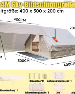 Aufblasbares Zelt 2-10 Personen, Inflatable Tent mit Rauchabzug, Camping Zelt Aufblasbar- 5 Minuten Aufbau, Luftzelt Aufblasbar Glamping Mit 2 großen Reißverschutztüren, Familienzelt Aufblasbar.