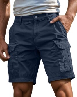 Generisch Cargo Shorts Men’s Shorts Cotton Stretch Cargo Trousers Side Pockets Work Trousers Hiking Trousers Plain Casual Trousers with Zip and Button