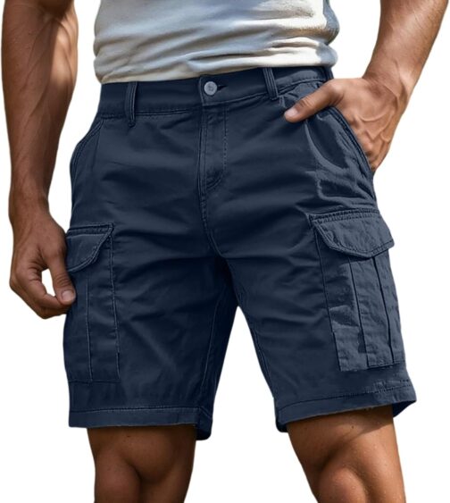 Generisch Cargo Shorts Men's Shorts Cotton Stretch Cargo Trousers Side Pockets Work Trousers Hiking Trousers Plain Casual Trousers with Zip and Button – Bild 2