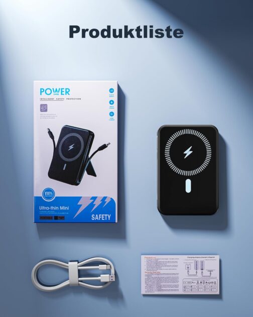 Macchiatto Powerbank für Magsafe,10000mAh Magnetische Power Bank Mit Typ-C-Kabel und Lightning-Kabel,PD 20W Schnellladen mit LED Display,Kabellos Akkupack für iPhone 16/15/14/13/12/Pro/Pro Max/Mini – Bild 7