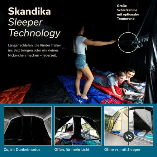 Skandika Montana Tunnel Tent for 8 People, Camping Tent with/without Sewn-in Tent Floor, with/without Sleeper Technology, 3-4 Sleeping Cabins, 5000 mm Hydrostatic Head, Mosquito Nets, Large Family – Bild 2