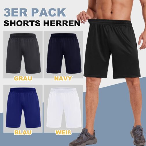 DDOBB Sports Trousers Men's Short Pack of 3 Shorts Gym with Pockets Running Trousers Men's Summer Drawstring Basketball Training Trousers – Bild 3