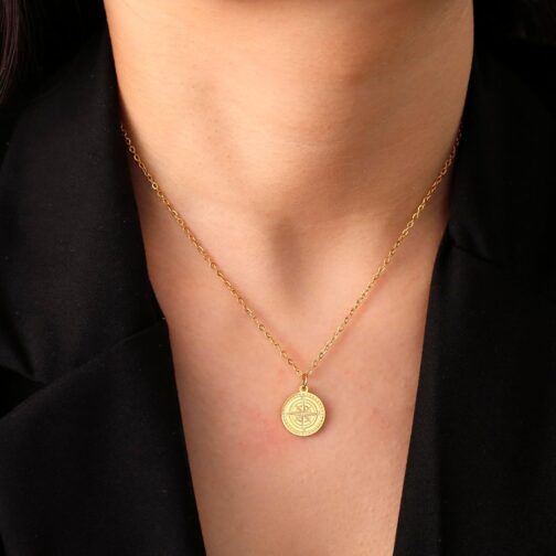 VASSAGO Compass Necklace for Men Women North Star Compass Pendant Necklace Vintage Nautical Graduation Medal Jewellery Amulet for Men – Bild 2
