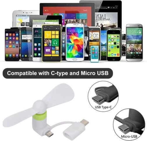 KARELLS Mini Mobile Phone Fan, Mini Mobile Phone Fan, 2 Pieces Portable USB Fan, Portable Cooler Rotating Fan, USB Fan Small Quiet, 2-in-1 Fan, for Android Phones/Type-C Phones – Bild 7