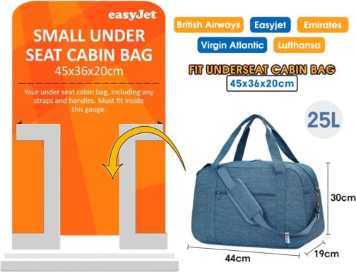 Narwey Hand Luggage 45 x 36 x 20 cm Easyjet Cabin Bag Hand Luggage Bag for Aeroplane Weekender Bag Women Men Travel Bag Women's Hand Luggage Suitcase 25L, navy blue – Bild 2