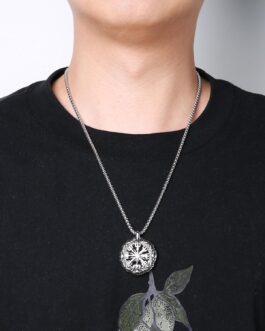 HZMAN Viking Vegvisir Nordic Compass Stainless Steel Necklace Double Sided Hollow Engraving Sun Totem Pendant Nordic Amulet Jewellery