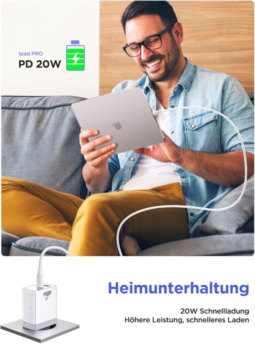 USB C Charger, Pack of 2, 2 Ports, Multiple Charger with USB-C and USB-A, 20 W Fast Charger, PD 3.0 Power Adapter, USBC Power Supply for iPhone 16 15 14 Pro Max 13 12 11, Samsung Mobile Phones Plug – Bild 8