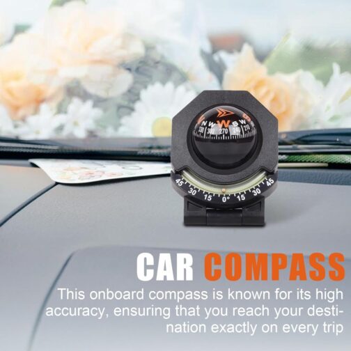Car Compass Dashboard | Foldable Glow in the Dark Bullet Compass | Built-in Sloppe Meter for High Precision Navigation | Portable Marine Compass for Car, Truck and Vehicle Decoration – Bild 2