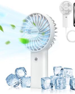 TECKNET Handheld Fan, Portable, 5200 mAh Handheld Fan, Battery Rechargeable, Mini Hand Fan with Power Bank, Small Fan with 3 Adjustable Speeds for Travel, Home, White
