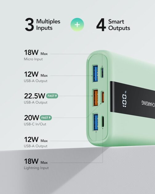 VRURC Powerbank 20000 mAh Small USB C Power Bank Fast Charging 22.5 W Mini External Battery Small but Strong Battery Pack Portable Charger Compatible with iPhone Samsung Tablet Huawei etc. (Green) – Bild 4