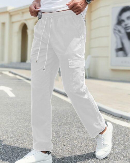 NEMXCE Men's Cargo Trousers, Chino Trousers Made of Lightweight Cotton with 6 Pockets, Jogging Bottoms, Elastic Waist with Drawstring, Casual Trousers for Men – Bild 3