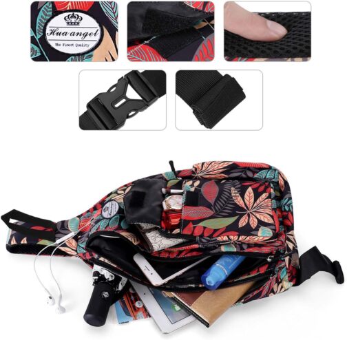 HUA ANGEL Stylish Chest Bag Crossbody Bag Lightweight Floral Pattern Backpack Women's Waterproof Small Sling Bag Chest Bag Shoulder Bag Women's with Bottle Compartment for Travel Sporty Hiking – Bild 5