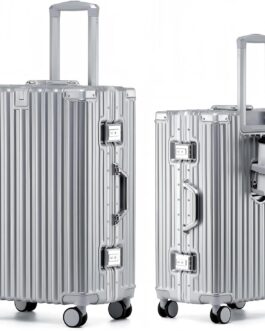 yuweijie Aluminium Frame Hand Luggage Suitcase with 4 Wheels · Hard Shells in 100% PC with Drink Holder · Travel Suitcase TSA Lock · Trolley for Business Trips, silver, M, Aluminium hard shell trolley