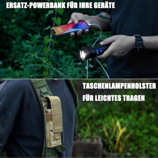 Torch LED Rechargeable 500,000 Lumens, Extremely Bright Zoomable Tactical Torch with 7 Light Modes and Long Operating Time, Waterproof Hand Lamp for Camping, Hiking, Fishing, Outdoor, Emergency – Bild 8