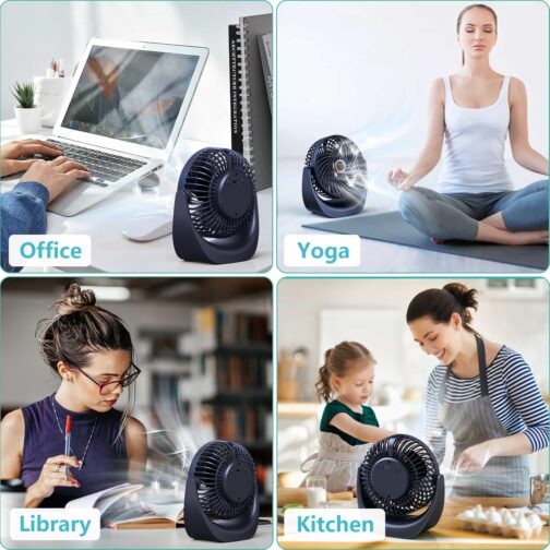 SHAVINGFUN Table Fan, Mini Fan, USB Fan, Table Fan, 4000 mAh Rechargeable Battery, 5 Speed Levels, 360 Rotatable Adjustable for Bedroom, Office, Quiet Fan – Bild 6
