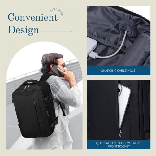 For hand luggage, backpack, travel backpack, hand luggage, airplane backpack, travel backpack, hand luggage, bag, carry on luggage, black, 40 x 20 x 25 inches, Outdoor|travel – Bild 6