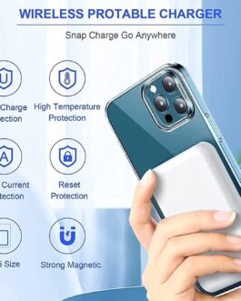 Power Bank for Apple iPhone, Magnetic Wireless Power Bank, 5000 mAh, Fast Charging Function, Wireless External Battery Compatible with MagSafe for iPhone 16 15 14 13 12 Series