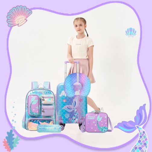 5-Piece Children's Suitcase, Children's Trolley with Backpack, Neck Pillow, Lunch Bag, Pencil Case & Suitcase Tag, Children's Luggage with Wheels, Hand Luggage, Travel Suitcase, Hard Case for Girls – Bild 5