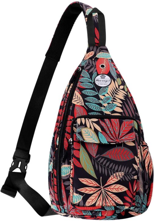 HUA ANGEL Stylish Chest Bag Crossbody Bag Lightweight Floral Pattern Backpack Women's Waterproof Small Sling Bag Chest Bag Shoulder Bag Women's with Bottle Compartment for Travel Sporty Hiking