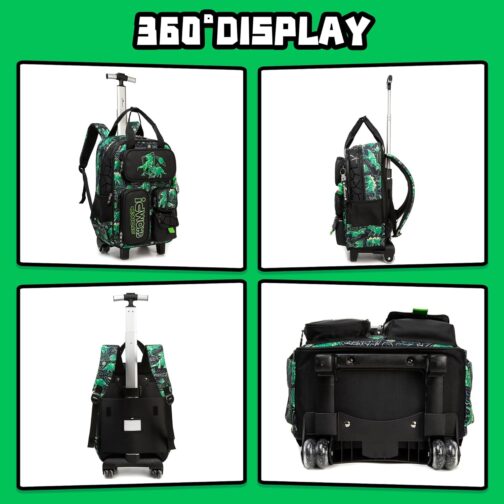 HTgroce Multi-compartment trolley backpack school bag trolley girls boys school backpack trolley school trolley school backpack children's suitcase travel luggage for teenagers, B-Dinosaur – Bild 4