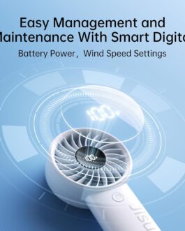 JISULIFE Life4 Handheld Fan, Improved Portable Fan with Strong Wind, USB Rechargeable Mini Fan with Digital Display, 3600 mAh Battery, Ideal for Travel, Beach, School (Grey)