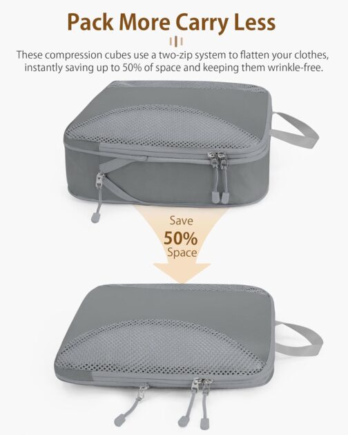 Anjing Packing Cubes Compression - 8-Piece Suitcase Organiser Set with Compression, Compressible Packing Cubes for Organisation, Packing Cubes for Suitcases, Grey – Bild 3