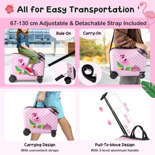 COSTWAY 2-Piece Children's Suitcase + Backpack, 12 Inch + 18 Inch Children's Trolley with Wheels & Waterproof Hard Shell, Children's Luggage with Carry Strap, Rope & Footrests, Rolling Suitcase for – Bild 7