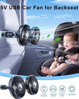 xuenair Car Rear Seat Fan, 360° Rotatable Car Seat Fan for Baby Back-Facing, 3 Speeds Separate Control, Car Cooling Fan, USB Car Fan for Vehicles, SUVs, RV