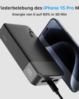 NOBIS Power Bank, Powerbank 20000 mAh, 45 W External Mobile Phone Batteries, Quick Charging, External Battery with C to C Cable, Portable Charger with Digital Display for Phone, Android, Laptop, etc.