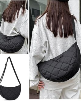 HAIWILL Half Moon Crossbody Bag Women’s Shoulder Bag Medium Nylon Quilted Bag Women’s Puffer Bag Hobo Shopper Bag Shoulder Bag with Adjustable Shoulder Strap for University Work Travel Everyday