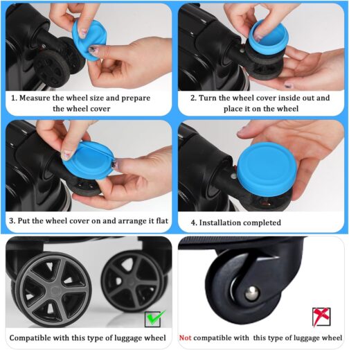 Pack of 8 All-Inclusive Luggage Wheel Covers, Silicone Luggage Wheel Protector, Noise-Proof, Drop-Proof Luggage Spinner Covers for Most 8 Wheels Luggage (Blue), blue – Bild 5