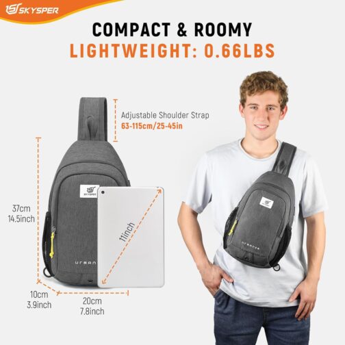 SKYSPER Shoulder Bag Chest Bag RFID Sling Bag Men's Lightweight Shoulder Bag Anti-Theft Crossbody Bag Outdoor Travel, darkgray, City Country Style – Bild 6
