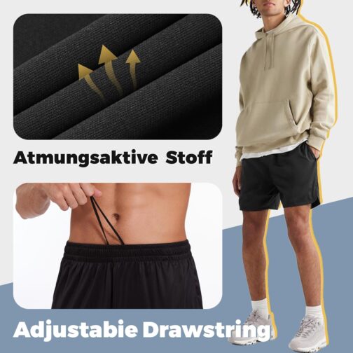 DDOBB Sports Trousers Men's Short Pack of 3 Shorts Gym with Pockets Running Trousers Men's Summer Drawstring Basketball Training Trousers – Bild 2