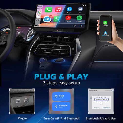 MEETOWN Wireless Carplay & Android Car Wireless Adapter 2 in 1, Converts Android Car/Carplay Wired into Wireless, Plug and Play with Type-C & USB-A, Compatible with AD10+/iOS 10+ – Bild 7