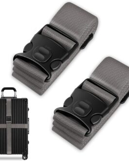 Set of 2 Suitcase Strap Set, Eye-catching Suitcase Strap, Adjustable Luggage Straps with Additional Locking and Cross Function Suitcase Straps, Suitcase Strap Set for Luggage (Grey)