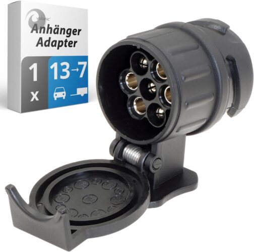Valonic Trailer Adaptor - 13-Pin to 7-Pin Car to Trailer - for Cars and Lorries - Short, Black, Towing Hitch Adaptor
