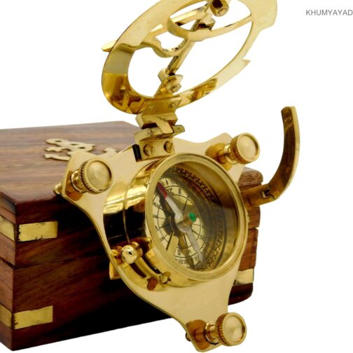 KHUMYAYAD Brass Compass Elegant Traditional 3" Nautical Sundial Compass Antique Brass with Exquisite Wooden Box – Bild 3