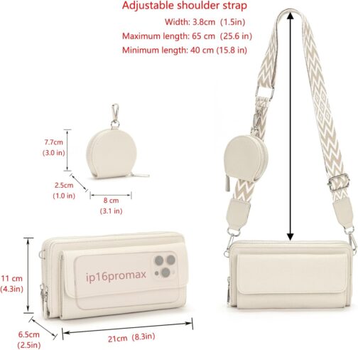 Snmoec Mobile phone bag for hanging small handbag women's shoulder bag women's small with card slot coin purse crossbody bag small black, beige, S – Bild 3
