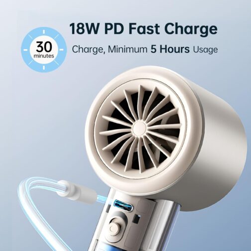 JISULIFE Portable Handheld Fan, Turbo Mini Fan, Adjustable Speed (1-100), Rechargeable 5000 mAh Battery, Metal Housing, Digital Display, for Travel, Camping, Outdoors - Brown – Bild 4